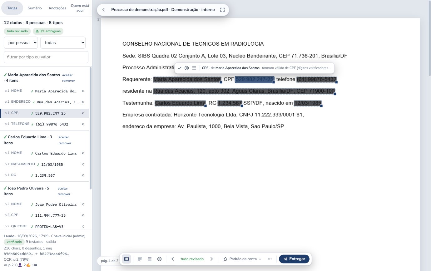 Tela de revisão do Tarjo: PDF com tarjas propostas, painel por pessoa e barra de ferramentas